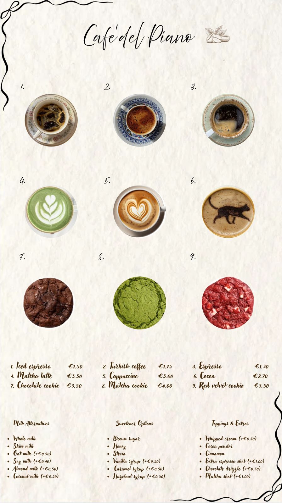 Coffee shop menu